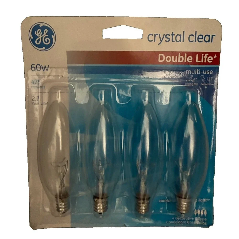 GE 60w Decorative B Multi Use Candelabra Base Bulbs Crystal Clear 6PK Bulb